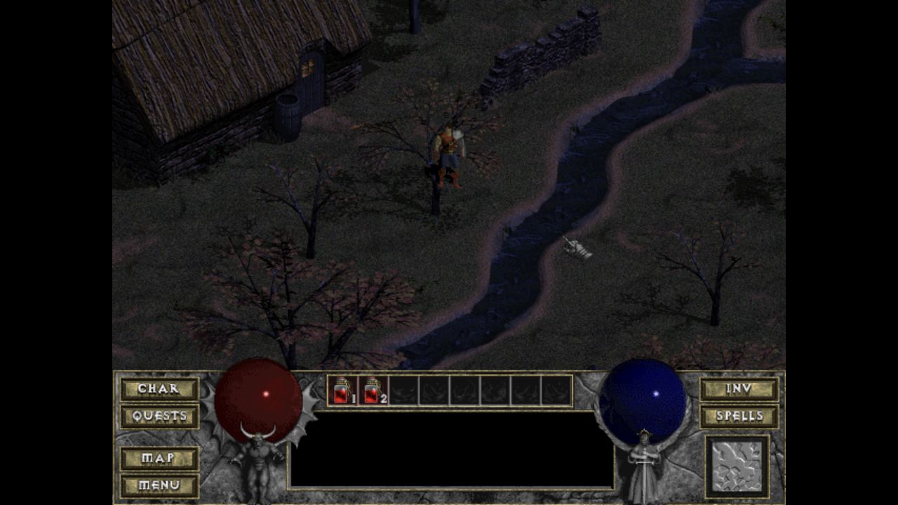 Actual Diablo shareware gameplay in Tristram after a character movement check